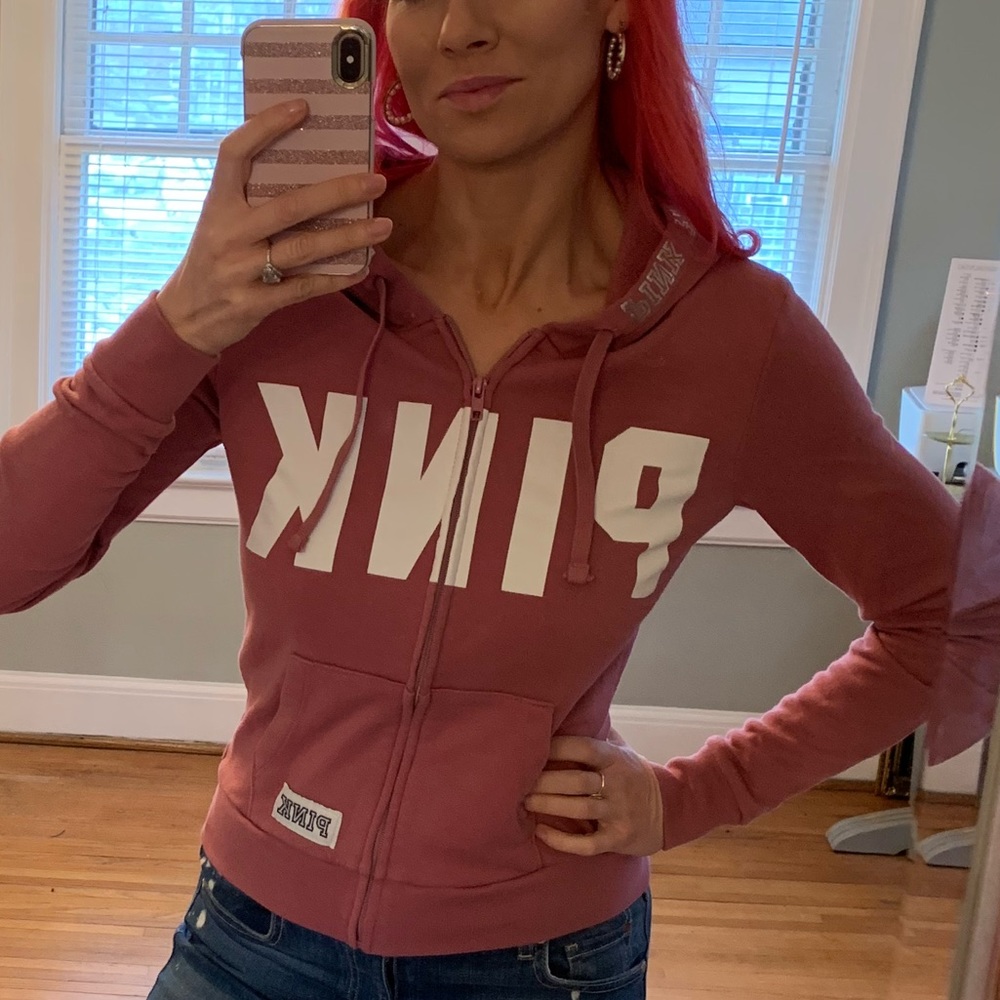 Y2K 2000’s PINK zip up hoodie in dusty rose XS